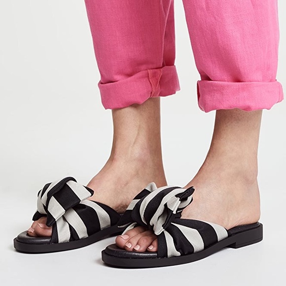 Miista Valerie Black & White Bow Slide Sandals - Picture 2 of 4